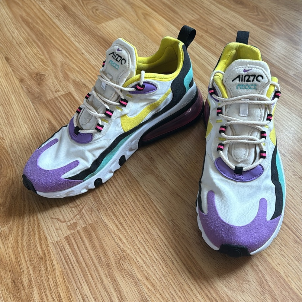 Nike Air Max White Yellow Purple Athletic Shoes
